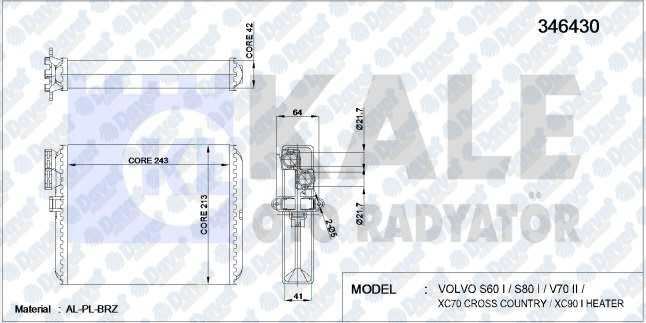 KALE 346430 Kalorifer Radyatoru Volvo S60 2.0t 2.4 01> S80 98>06 V70 00> Xc70 00> Xc90 02> (812328)
